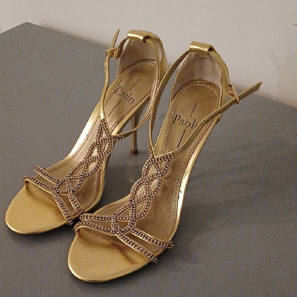 Paolo Dazzling Gold Strappy Heels